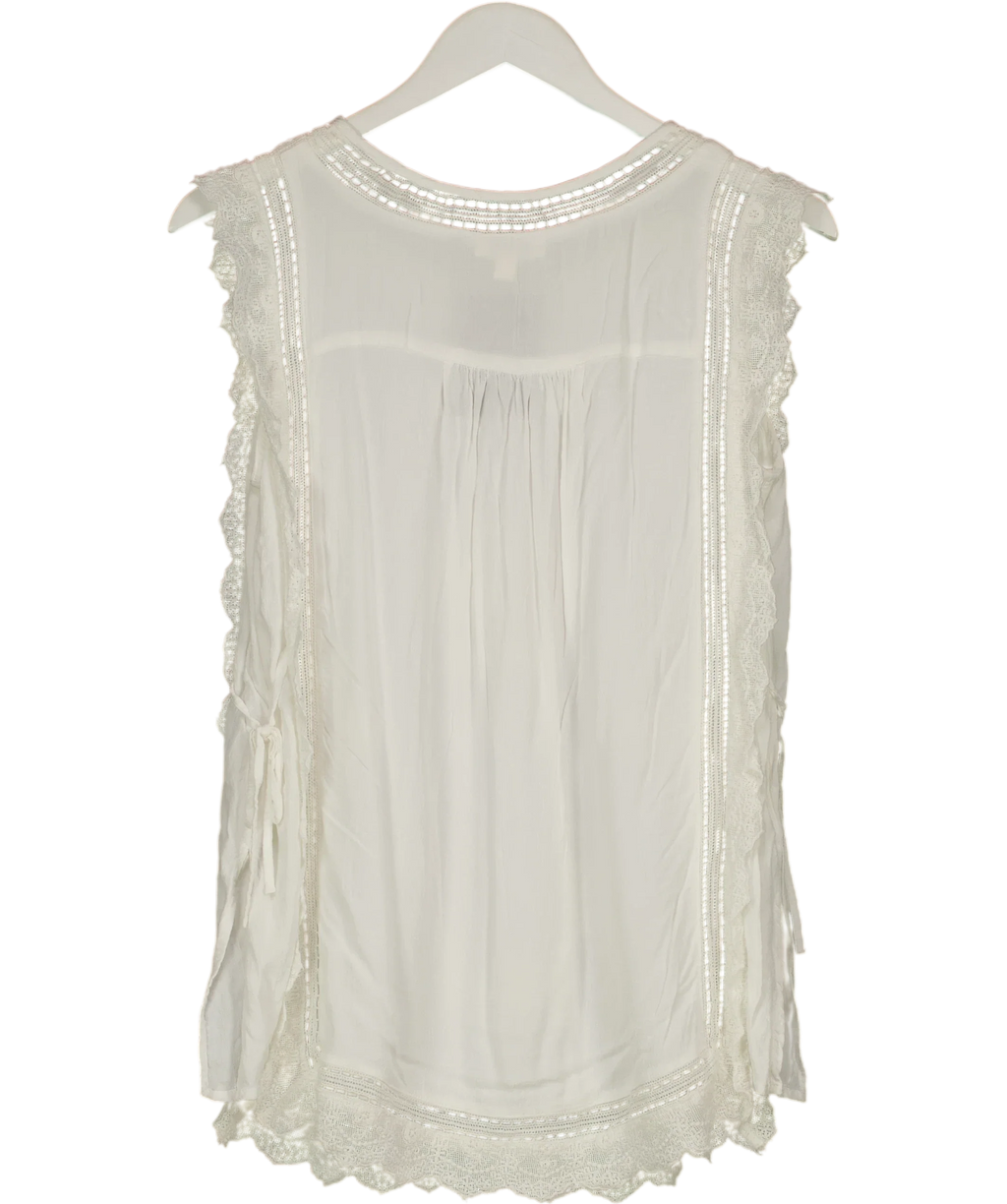 Monsoon White Taylor Sleeveless Embroidered Lace Top, size UK M — back