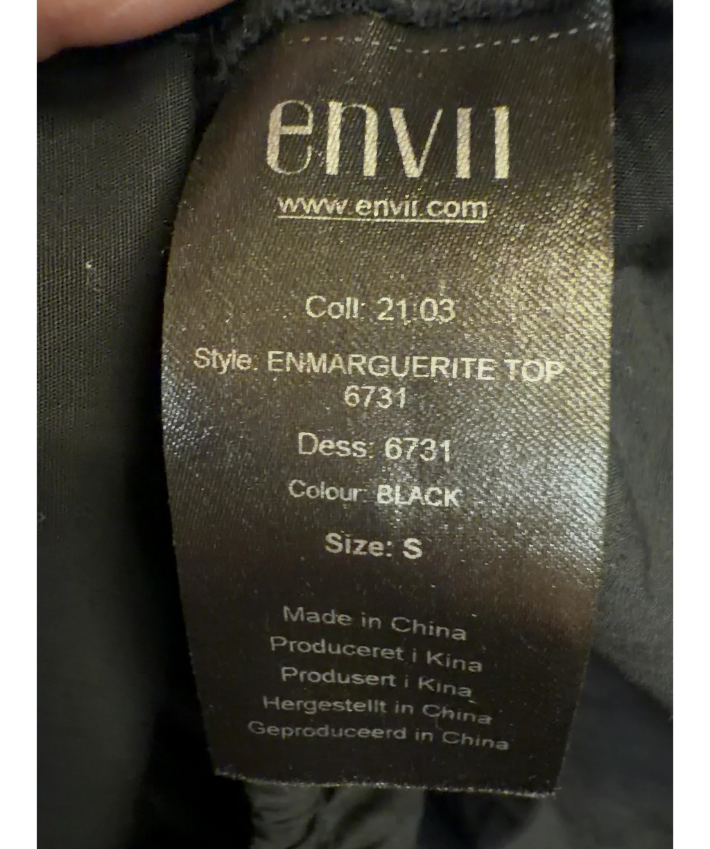 envii Black ENMARGUERITE TOP, size UK S — care label