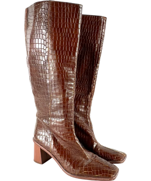 Alohas East Croco Brown Leather Knee High Boots UK 6 EU 39