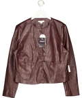 Monsoon Brown Penelope Scallop Faux Leather Jacket, size UK 14 — front