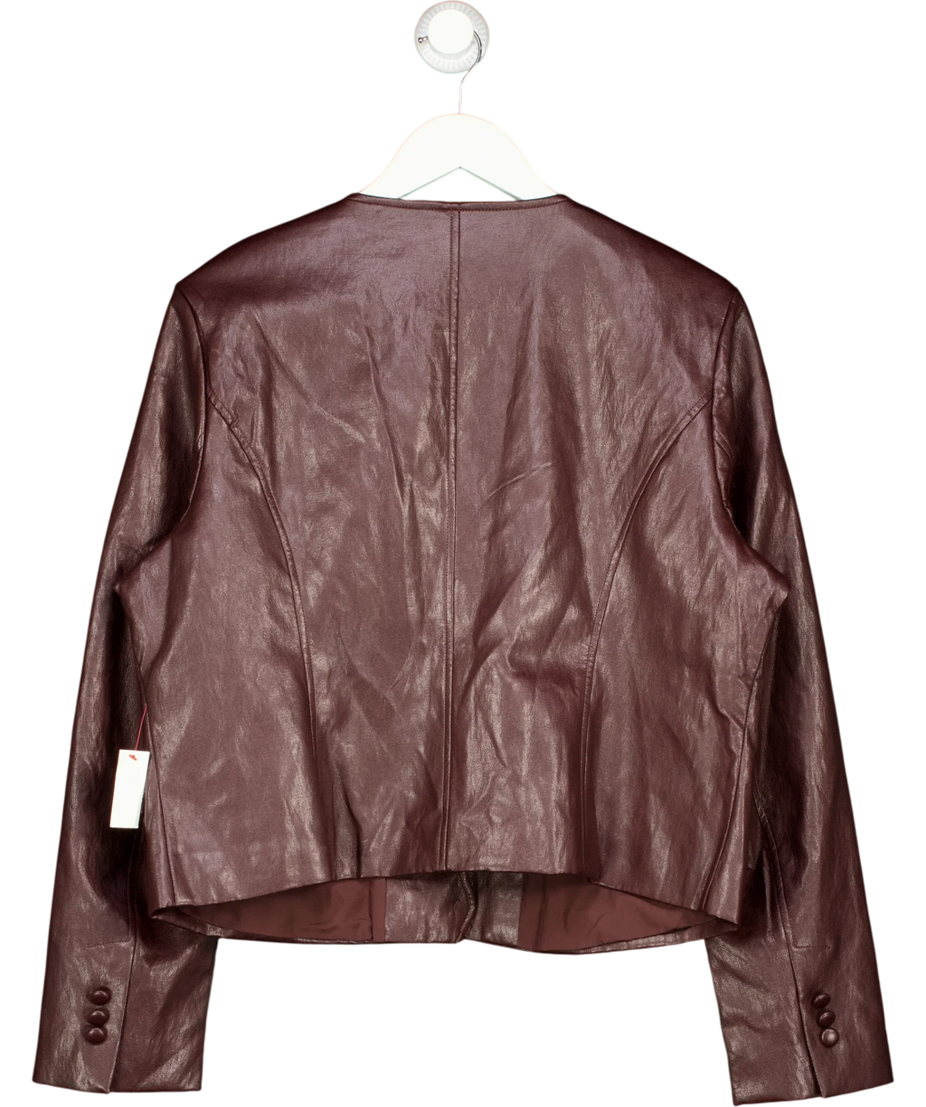 Monsoon Brown Penelope Scallop Faux Leather Jacket, size UK 14 — back