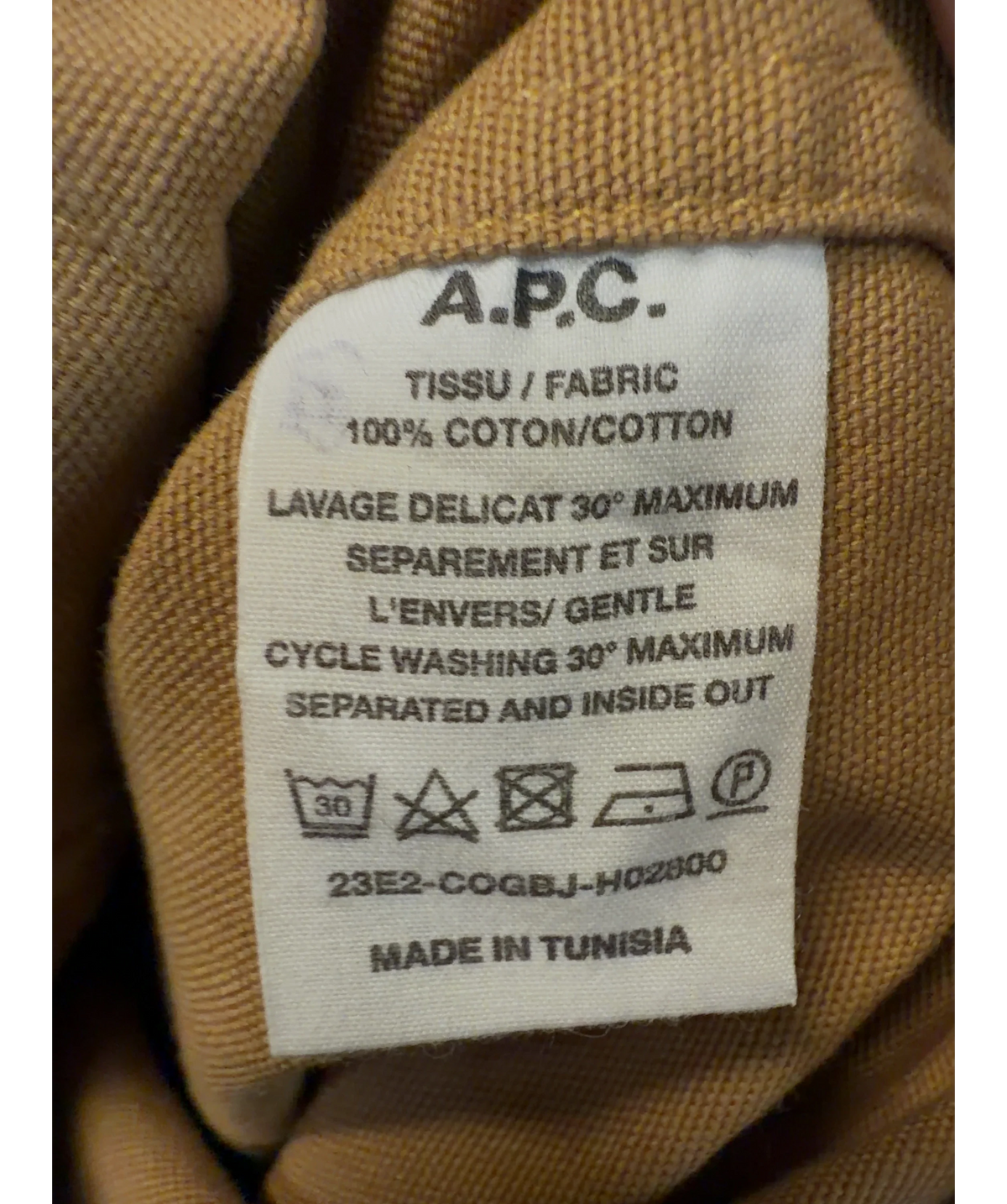 A.P.C. tan Colour, size UK S — label