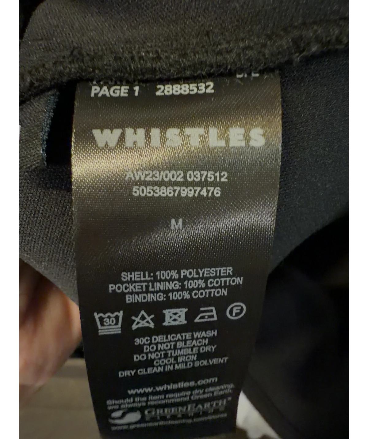 Whistles Black Josie Fleece Gilet, size UK M — label