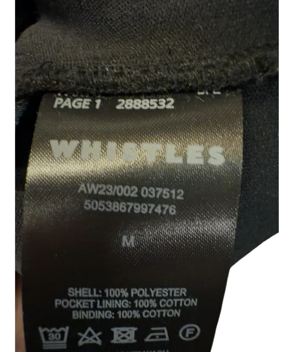 Whistles Black Josie Fleece Gilet, size UK M — fabric detail