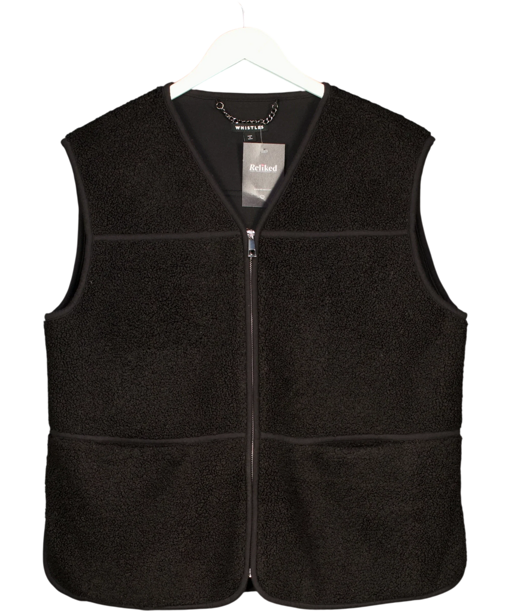 Whistles Black Josie Fleece Gilet, size UK M — front
