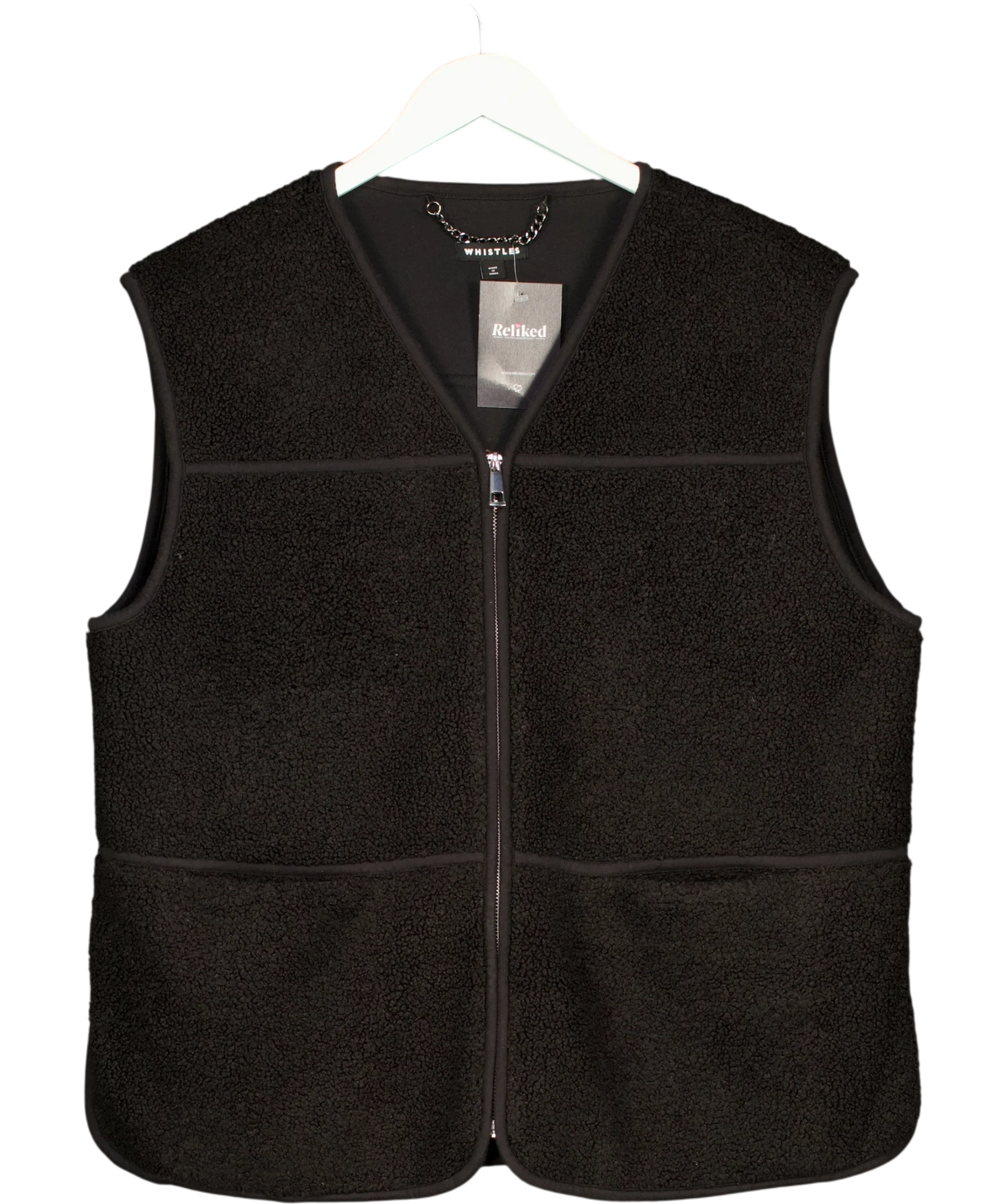 Whistles Black Josie Fleece Gilet, size UK M — front