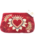 ELIZABETHSCARLETT Red Embroidered Velvet Pouch — front