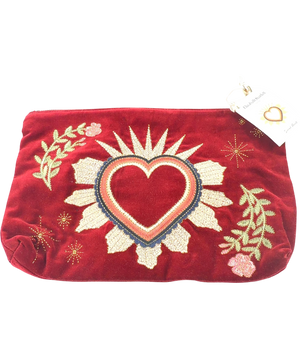 Elizabeth Scarlett Embroidered Velvet Pouch Red Alice