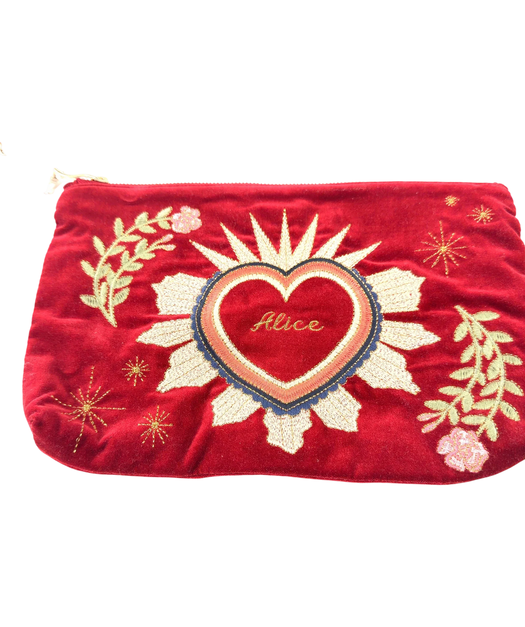 ELIZABETHSCARLETT Red Embroidered Velvet Pouch — back