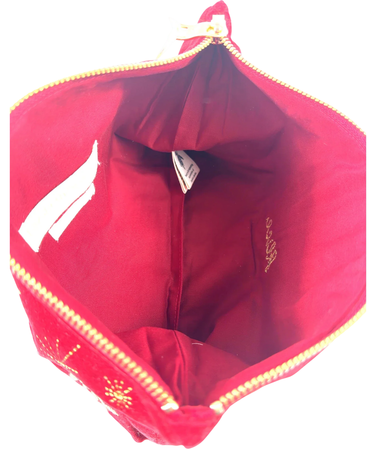 ELIZABETHSCARLETT Red Embroidered Velvet Pouch — detail