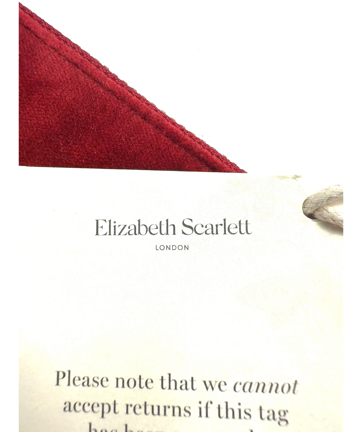 ELIZABETHSCARLETT Red Embroidered Velvet Pouch — label