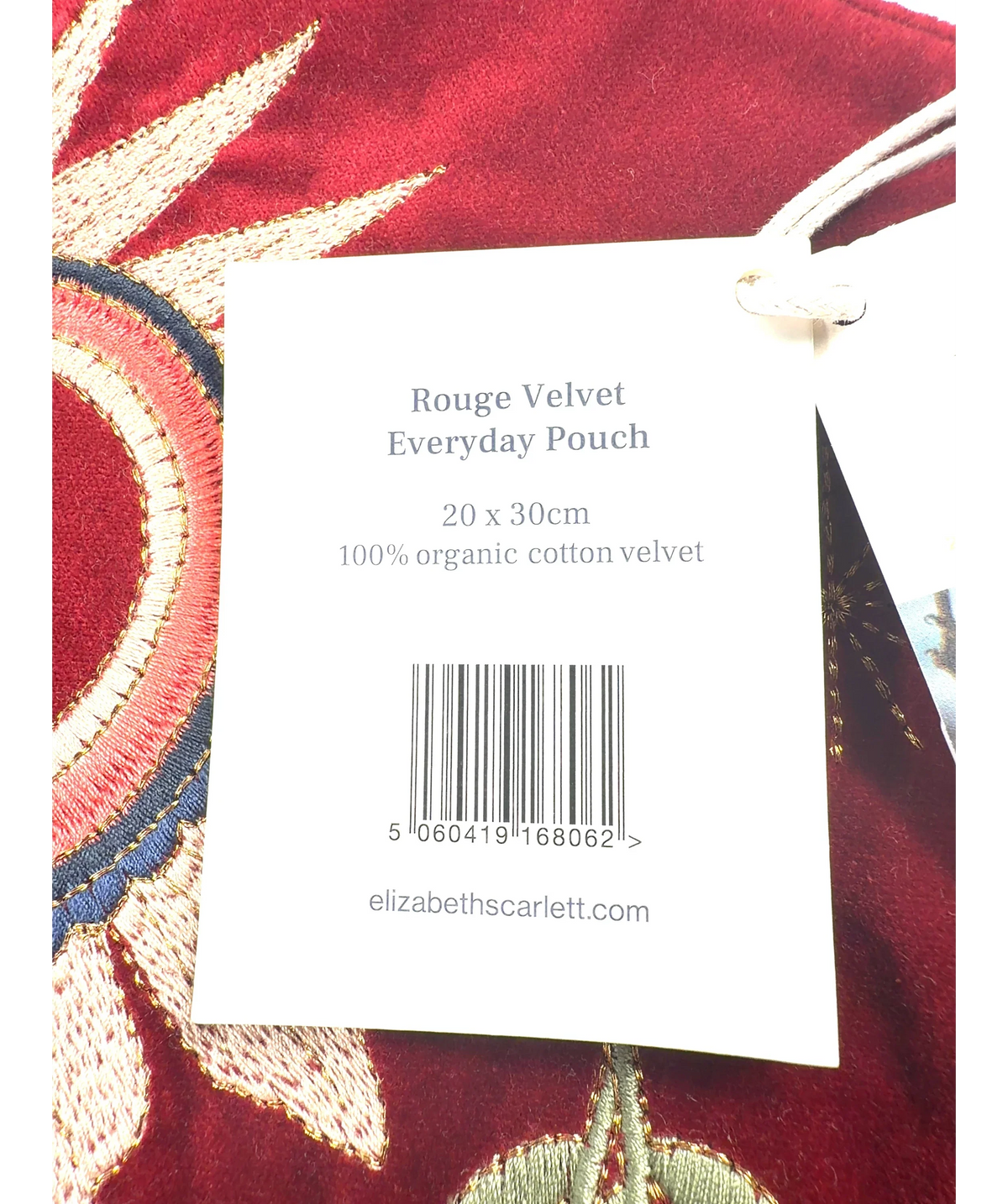 ELIZABETHSCARLETT Red Embroidered Velvet Pouch — fabric detail