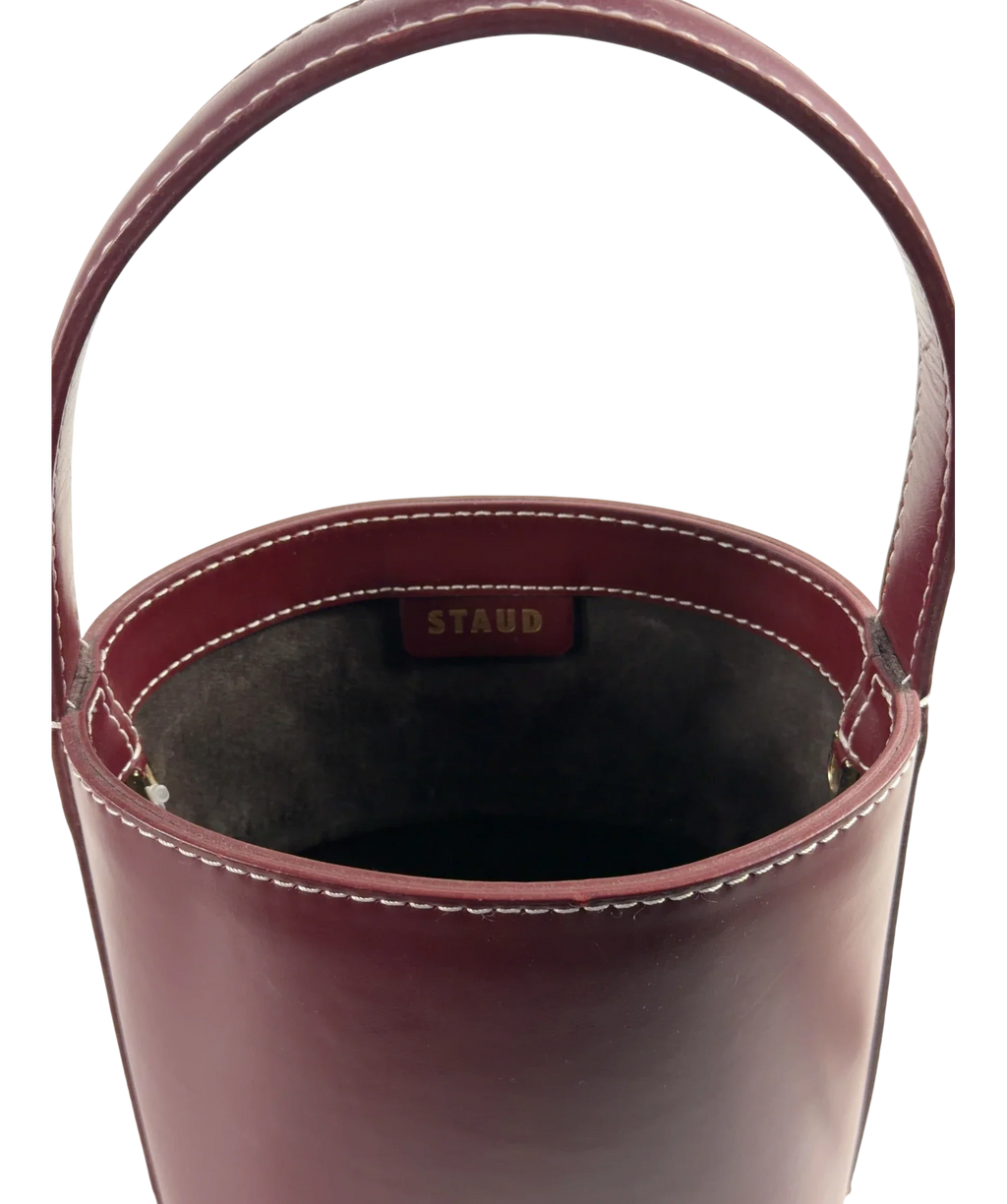 Staud Red Bisset Leather Bucket Bag — detail