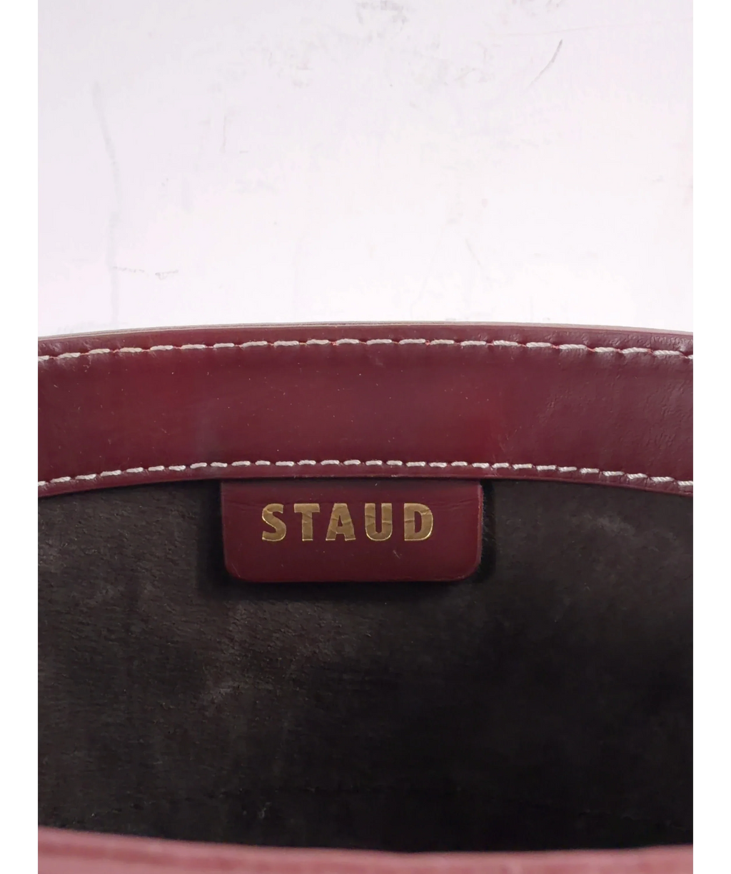 Staud Red Bisset Leather Bucket Bag — label