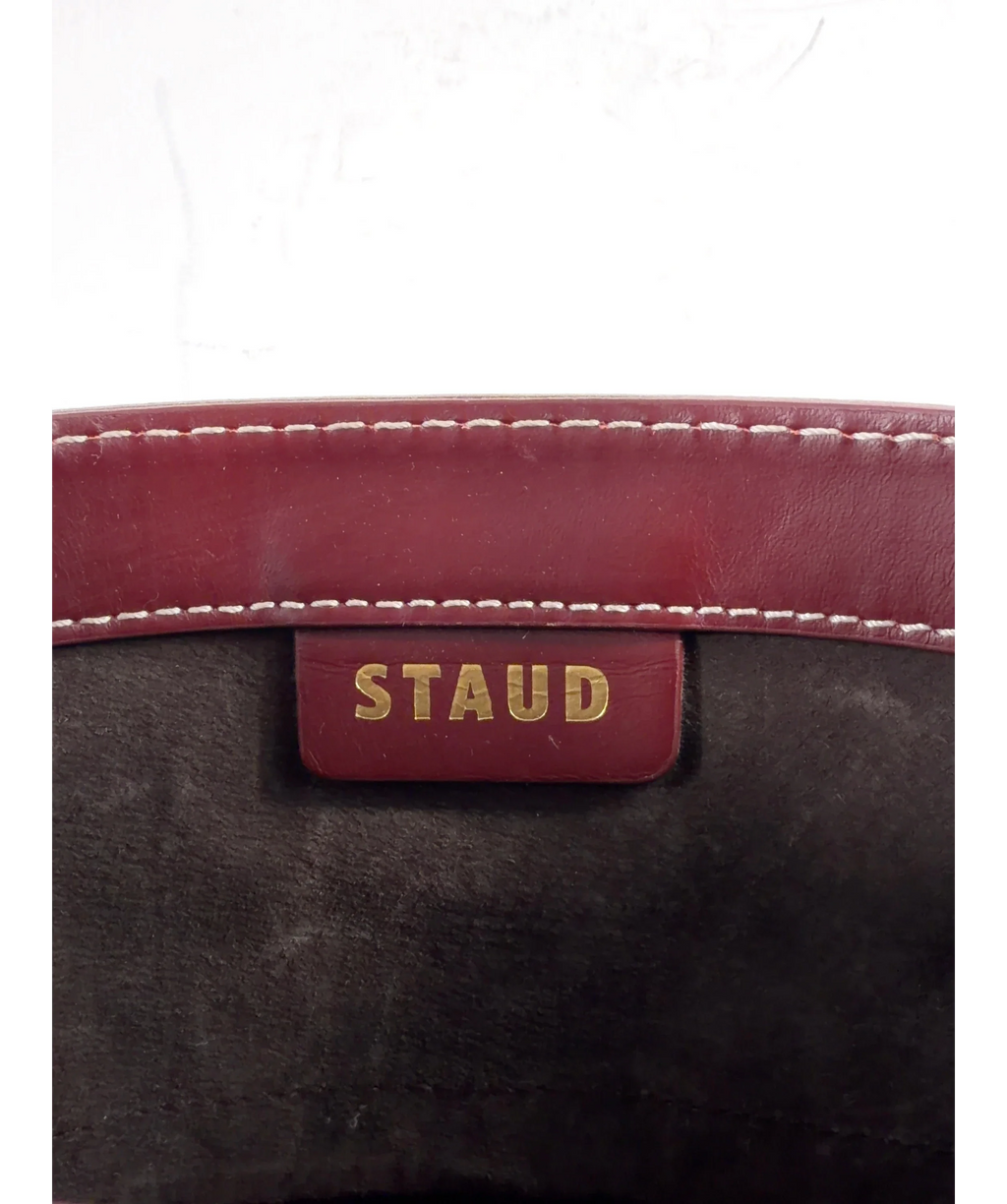 Staud Red Bisset Leather Bucket Bag — care label