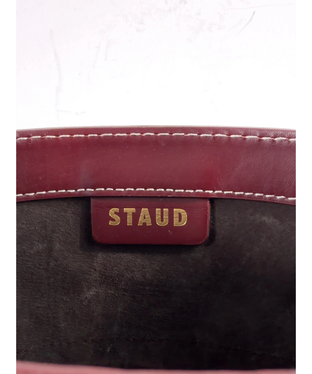 Staud Red Bisset Leather Bucket Bag — fabric detail