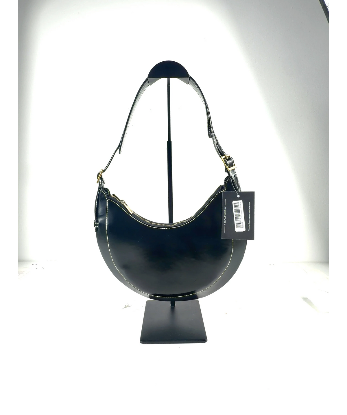 Flattered Black Lunar Leather Shoulder Bag — care label