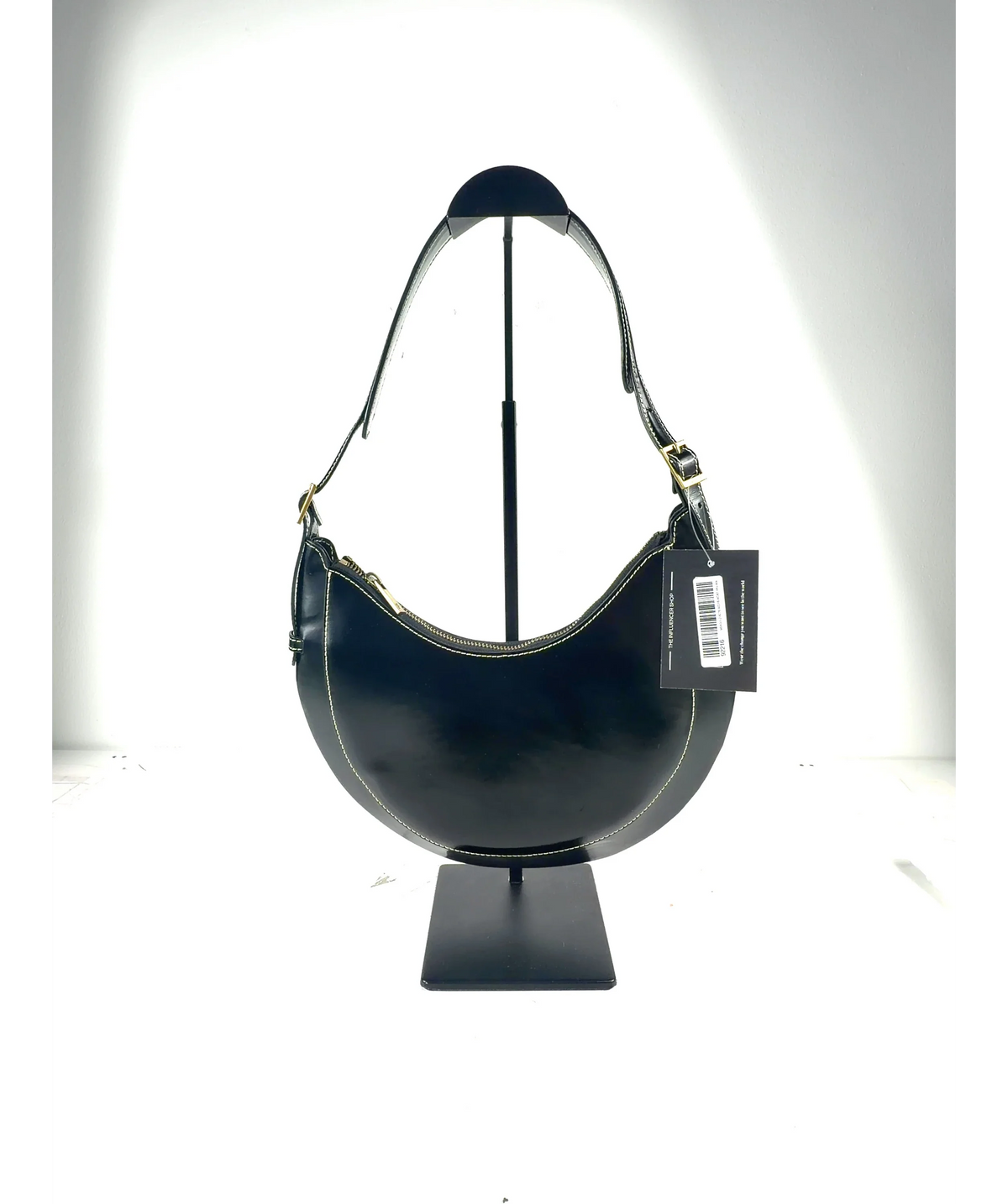 Flattered Black Lunar Leather Shoulder Bag — fabric detail
