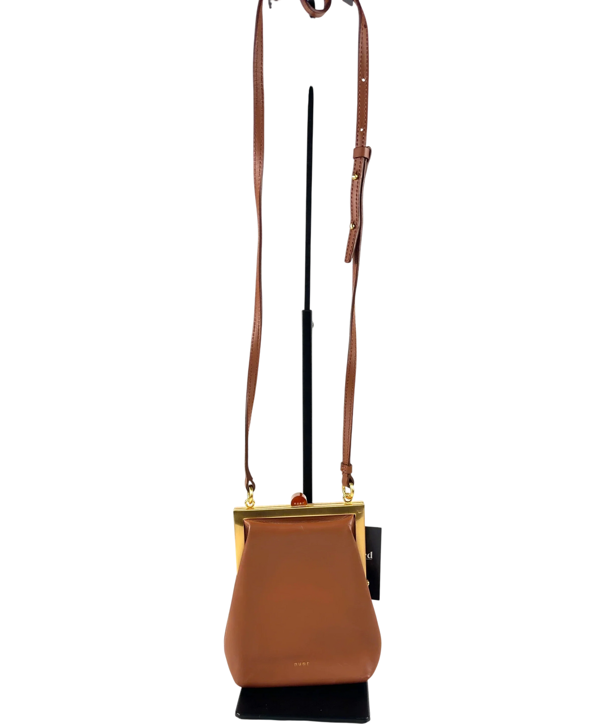 nuer Brown structured trapezoidal frame cross-body bag — front