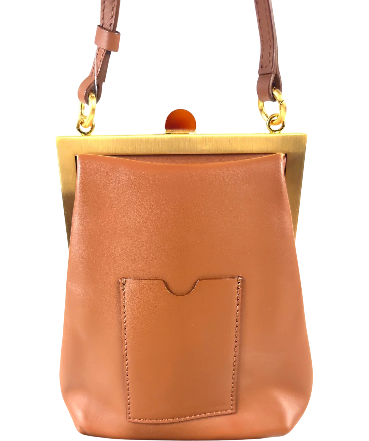 nuer Brown structured trapezoidal frame cross-body bag — back
