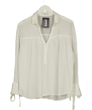 Mango White Collared Blouse With Tie Cuffs UK XS