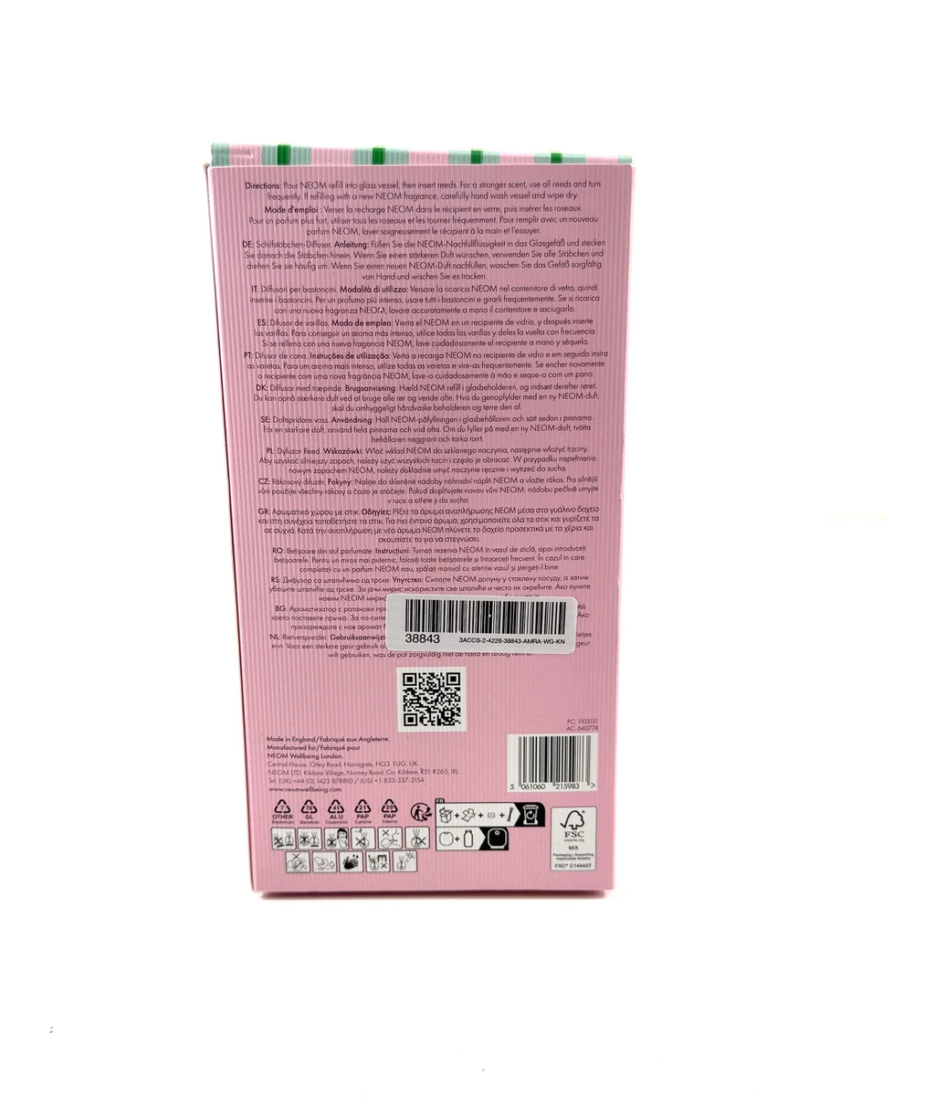 NEOM pink Squeeze The Day Reed Diffuser — care label