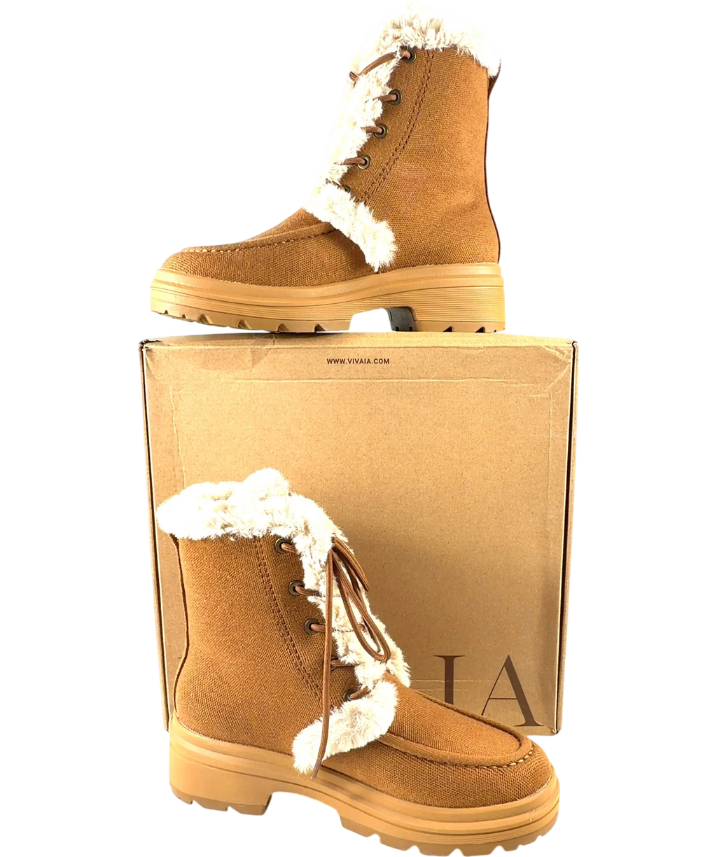 vivaia Brown Terry Faux Fur Water-Repellent Lightweight Warm Boot, size UK 7 EU 40 👠 — front
