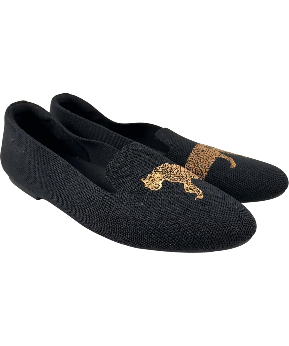 vivaia Black Round-Toe Embroidered Loafers (Audrey), size UK 8 EU 41 👠 — front