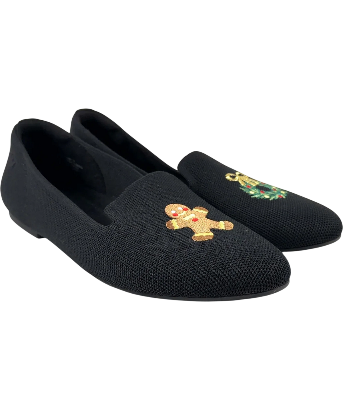 vivaia Black Round-Toe Embroidered Loafers (Audrey), size UK 8 EU 41 👠 — front