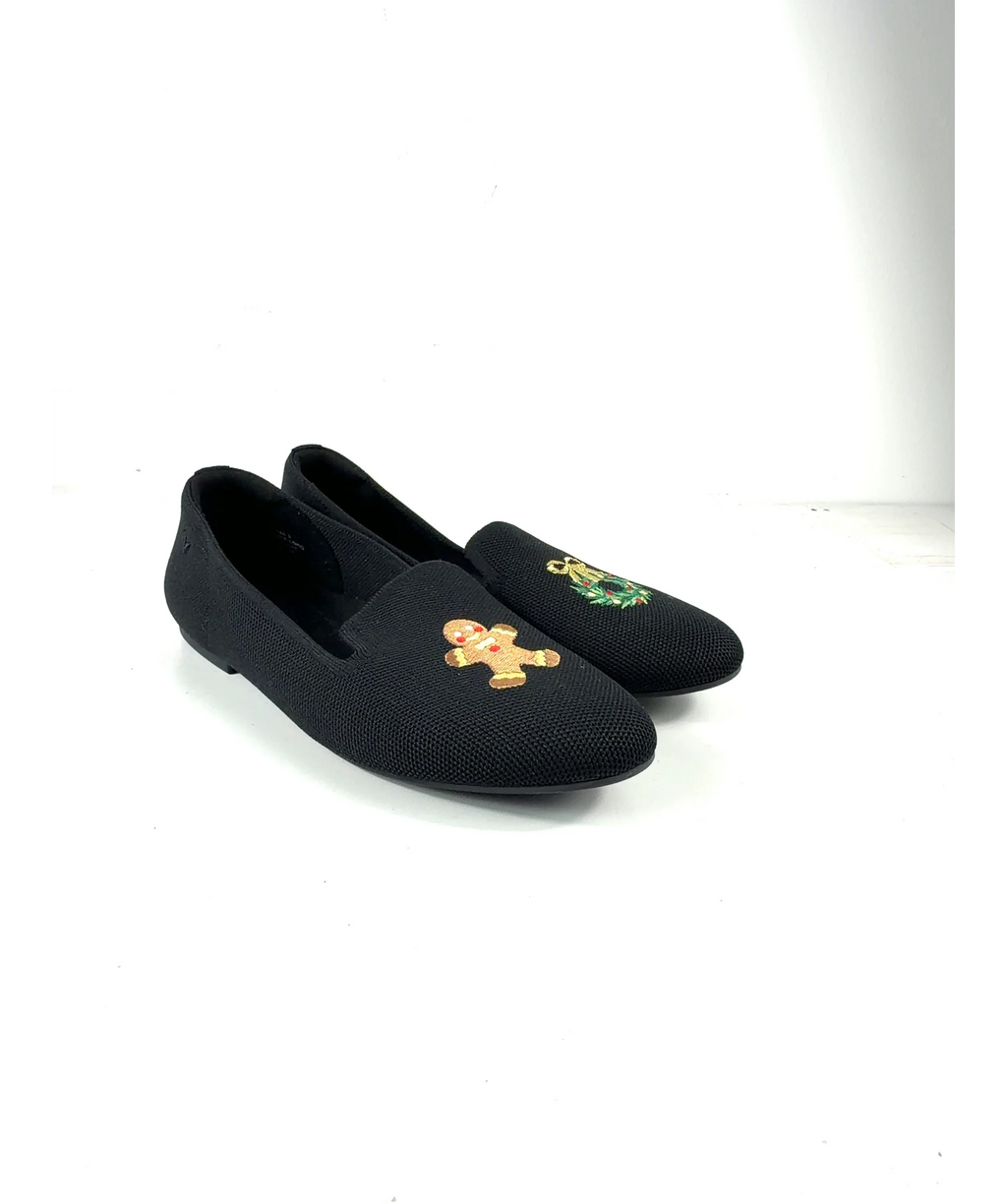 vivaia Black Round-Toe Embroidered Loafers (Audrey), size UK 8 EU 41 👠 — additional view