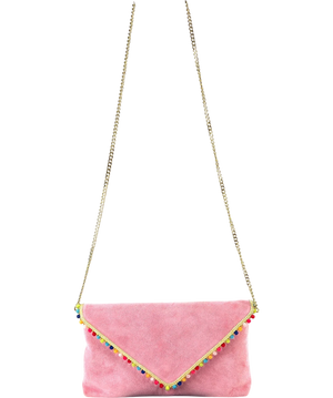 Anthropologie Boho Coco Clutch Bag in pink faux suede