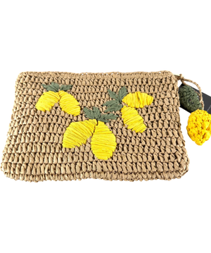 Love & Roses Natural / Yellow "Lemons"  Woven Clutch Bag One Size