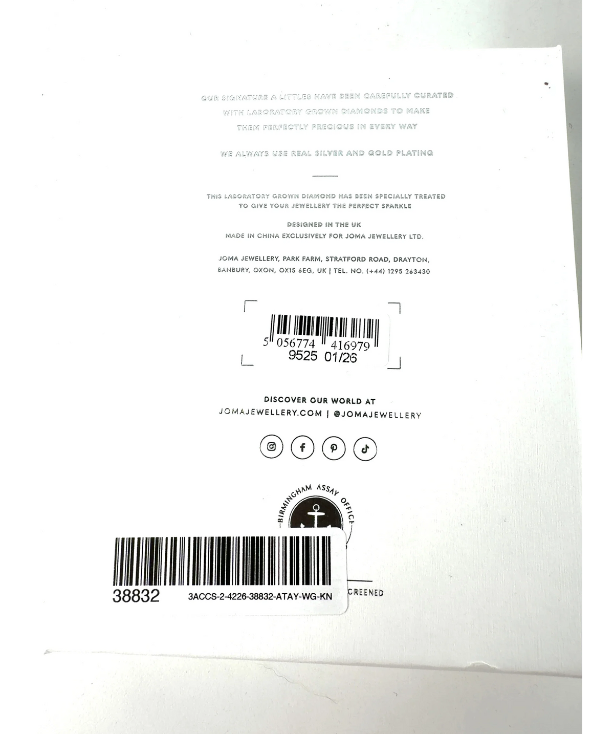 Joma Jewellery silver JUST FOR YOU — care label