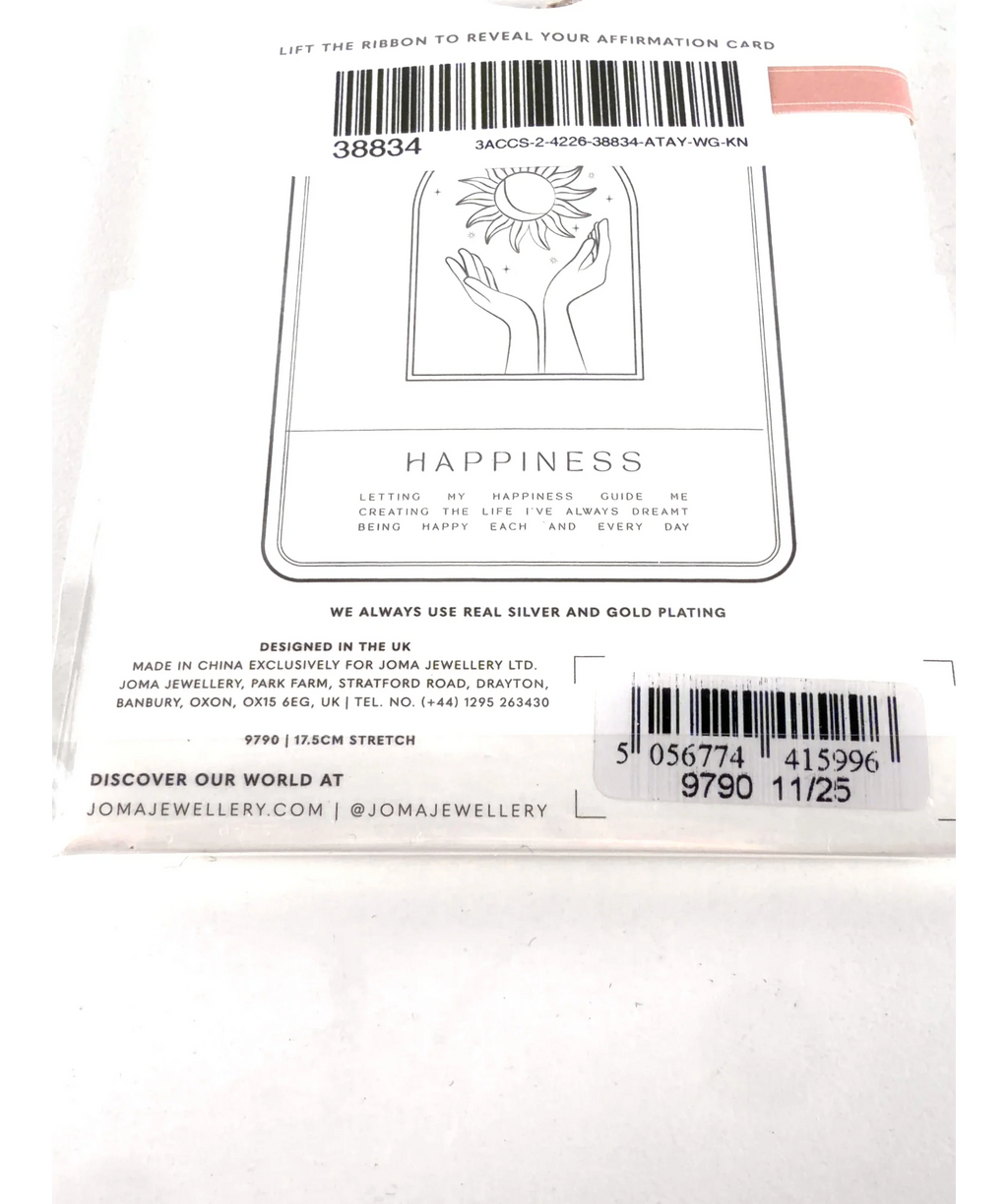 Joma Jewellery Red Affirmation Card 'Happiness' Bracelet in Gold Plating — label