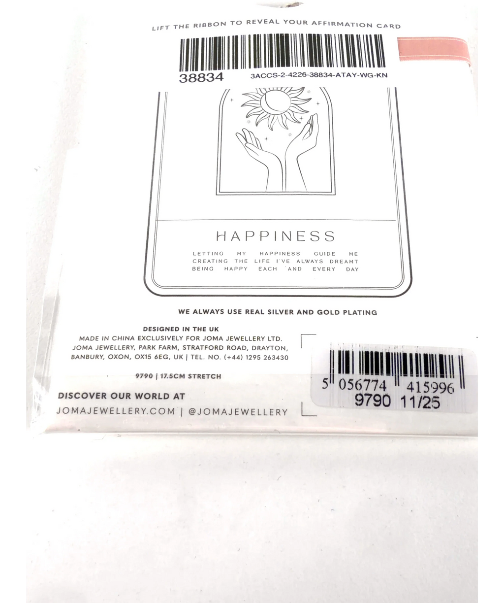 Joma Jewellery Red Affirmation Card 'Happiness' Bracelet in Gold Plating — care label