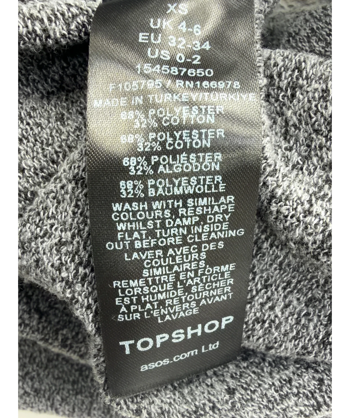 TOPSHOP Grey Colour, size UK XS — label