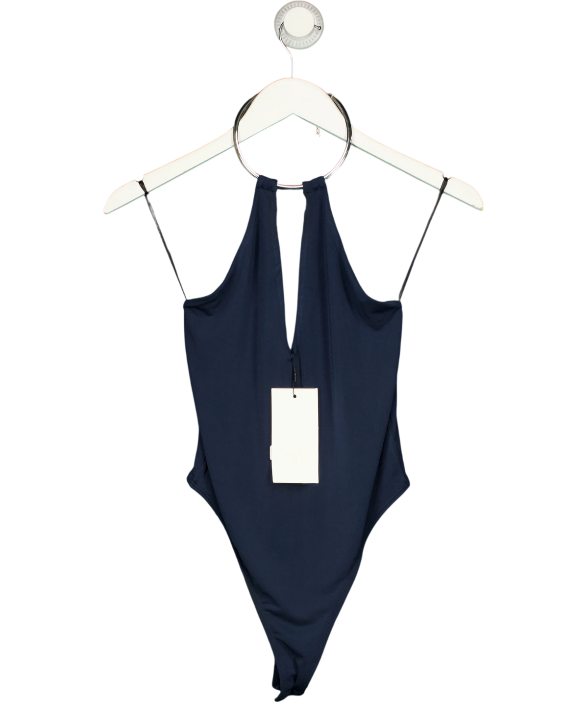 ZARA navy Choker Halter Bodysuit, size UK S — front