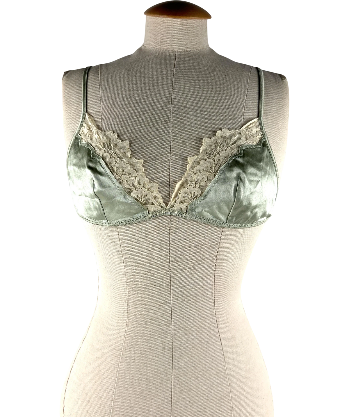 ZARA Green Silk and Lace Triangle Bra, size UK S — front