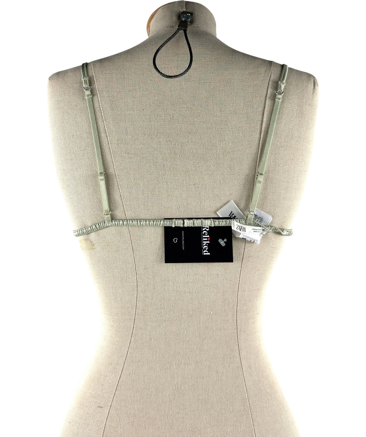 ZARA Green Silk and Lace Triangle Bra, size UK S — back