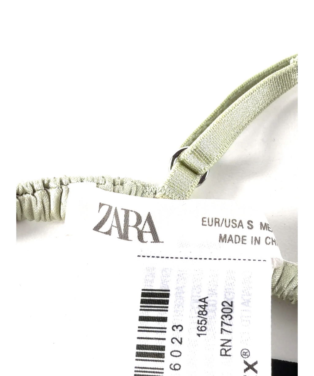 ZARA Green Silk and Lace Triangle Bra, size UK S — detail
