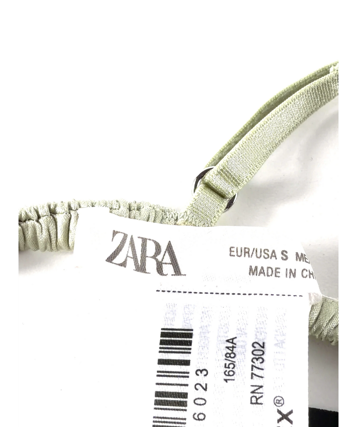 ZARA Green Silk and Lace Triangle Bra, size UK S — detail