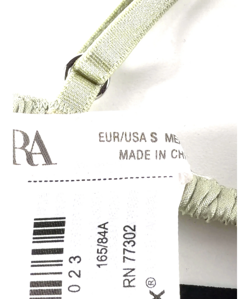 ZARA Green Silk and Lace Triangle Bra, size UK S — label