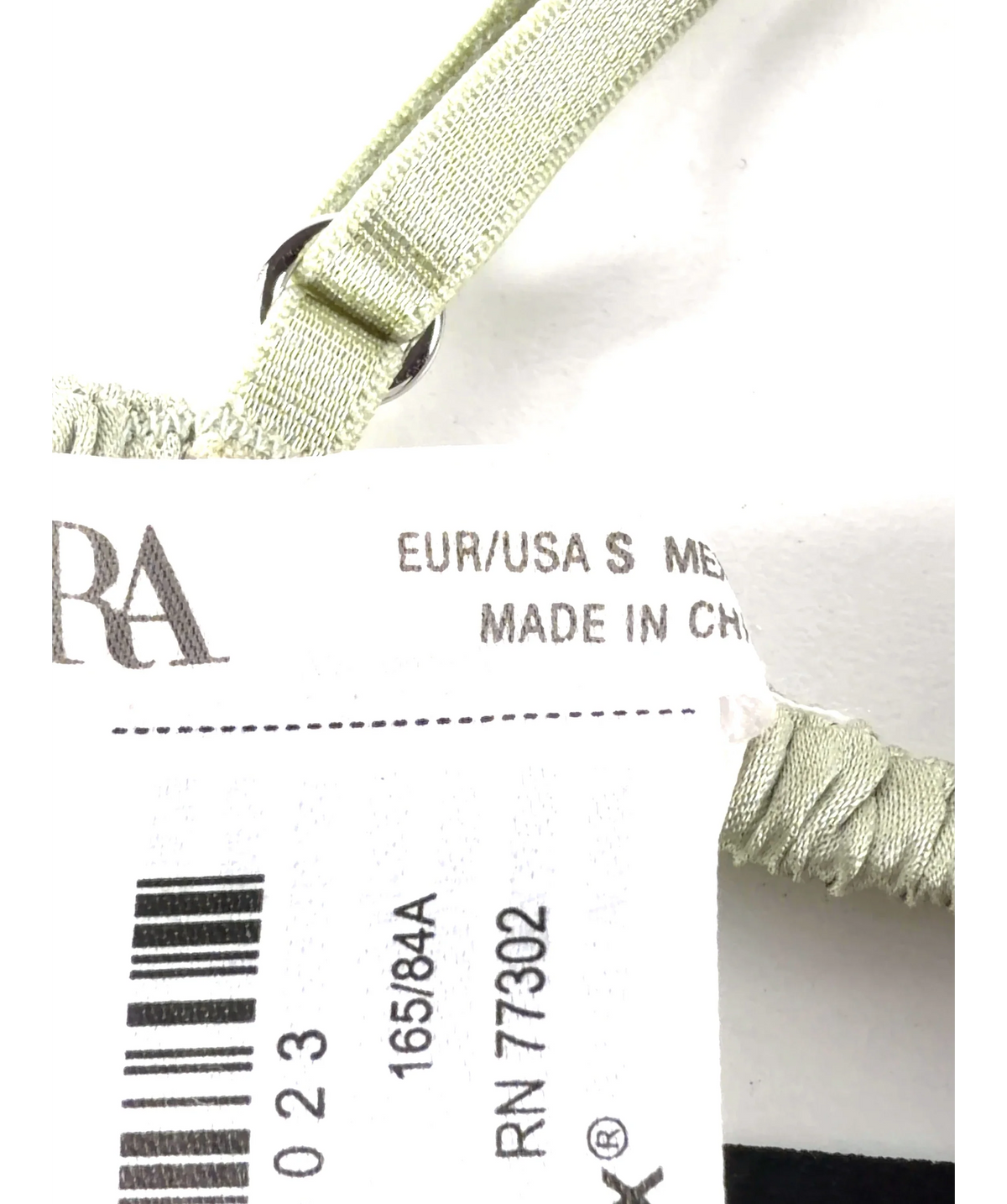 ZARA Green Silk and Lace Triangle Bra, size UK S — label