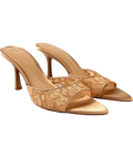 MANGO Beige lace-detail heeled mules, size UK 6 EU 39 👠 — front