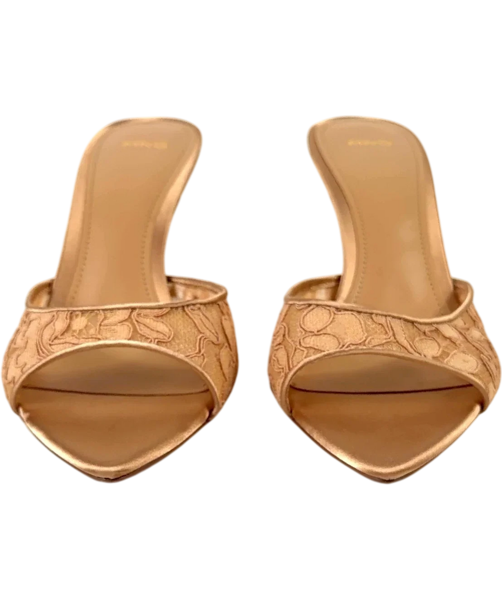 MANGO Beige lace-detail heeled mules, size UK 6 EU 39 👠 — detail