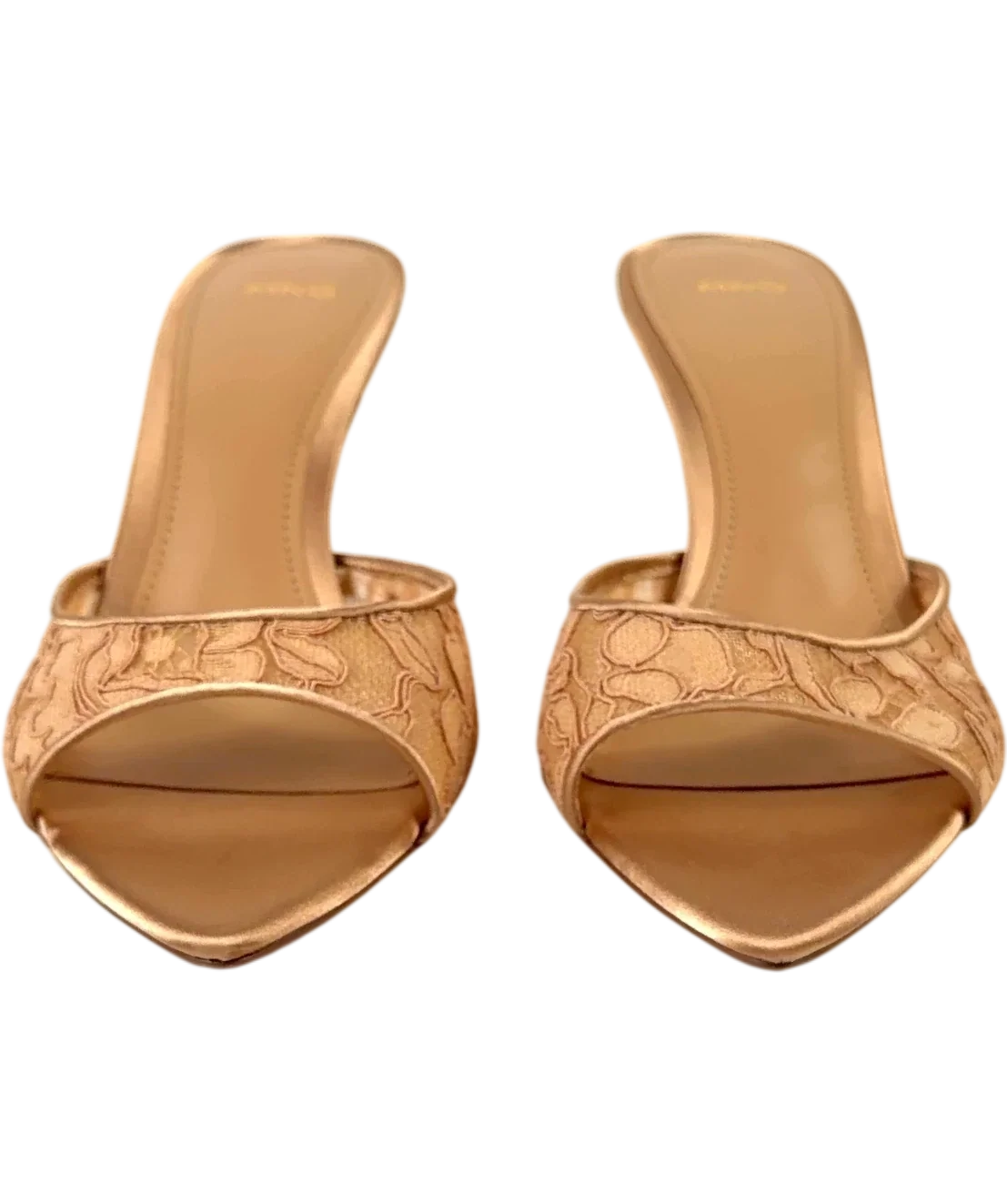 MANGO Beige lace-detail heeled mules, size UK 6 EU 39 👠 — detail