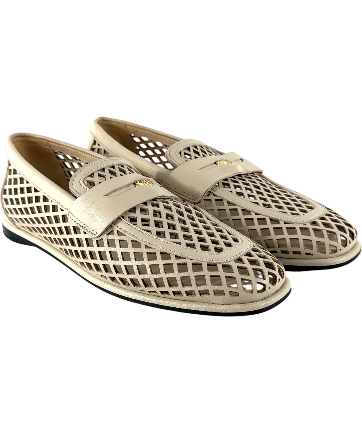 TOMMY HILFIGER Beige Cutout Leather Penny Loafers, size UK 5 EU 38 👠 — front