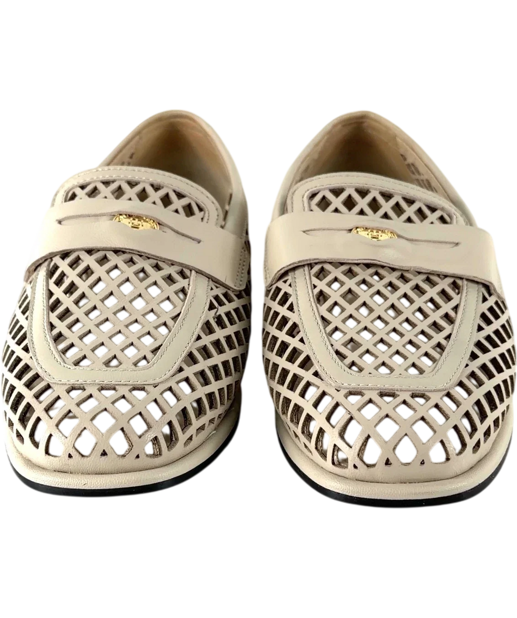 TOMMY HILFIGER Beige Cutout Leather Penny Loafers, size UK 5 EU 38 👠 — detail