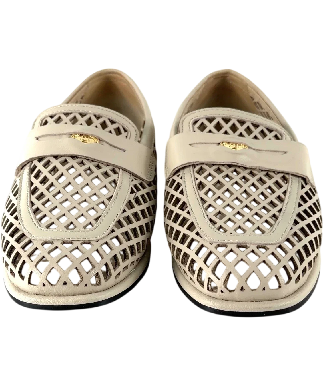 TOMMY HILFIGER Beige Cutout Leather Penny Loafers, size UK 5 EU 38 👠 — detail