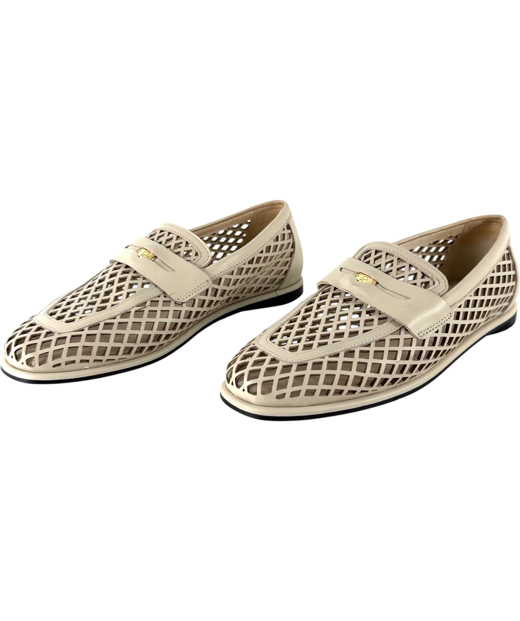 TOMMY HILFIGER Beige Cutout Leather Penny Loafers, size UK 5 EU 38 👠 — label